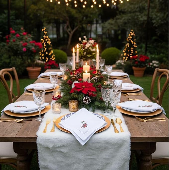 Embroidered Cloth Napkin Red Bells and Holly Christmas Cotton Napkins Set of 6, 20 x 20 Hemstitch Table Napkins Machine Washable, Daily & Holidays, Great Gift Ideas - Image 6