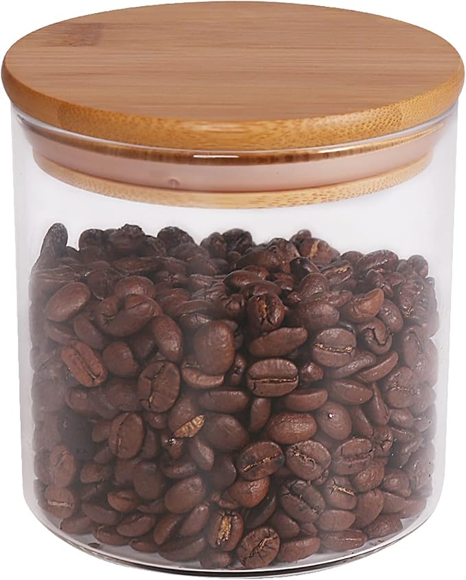 18 Oz/550 ML Glass Jar with Lid, Clear Thickened Version Glass Storage Containers with Sealed Bamboo Lid, For Coffee, Sugar, Spices, Tea, Beans, Candy, Cookie by 77L
