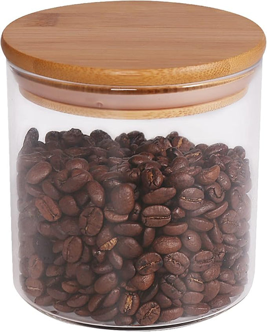 18 Oz/550 ML Glass Jar with Lid, Clear Thickened Version Glass Storage Containers with Sealed Bamboo Lid, For Coffee, Sugar, Spices, Tea, Beans, Candy, Cookie by 77L