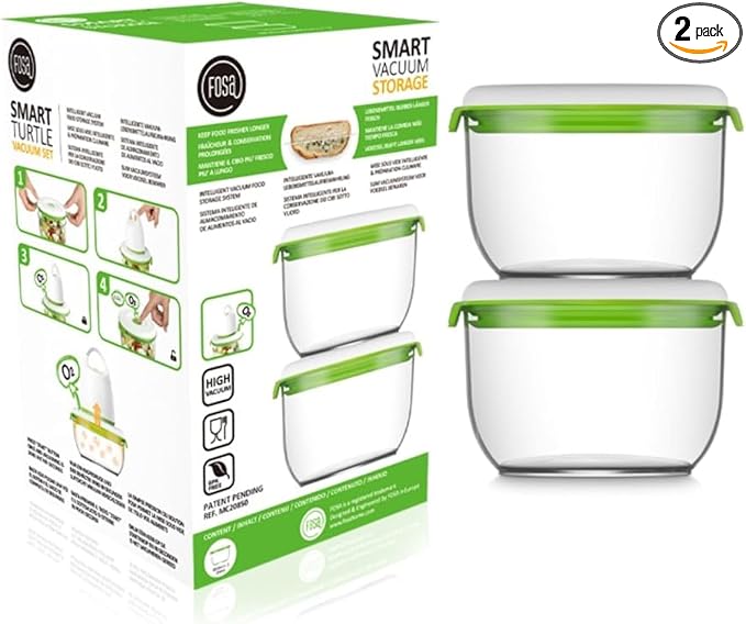 FOSA Vacuum Seal Food Storage System Reusable Medium Containers, 2 pack, 28oz size (Vacuum Pump not Included) by FOSA