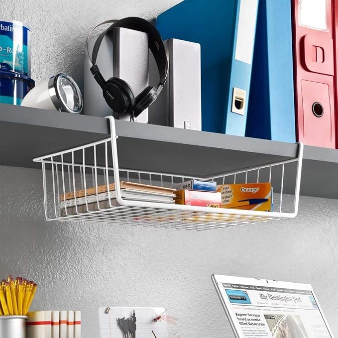 Modern Home Under Shelf Wire Storage Baskets – Hanging Organizer Rack for Cabinet, Pantry, or Closet – White Metal Basket for Kitchen, Towels, or Office – No Tools Required (Set of 4 15") - Image 2