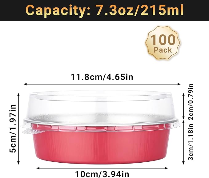 Beasea 100 Pack 7.3oz Mini Pie Pans with Lids, 4" Disposable Aluminum Foil Baking Cups Tins Round Small Tart Pie Pans Container for Individual Dessert Muffin Cheesecake Quiche - Grapefruit Pink - Image 2