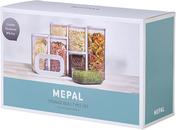 Mepal, MODULA 7 Piece Food Storage Box Set for Cereal or Pasta with 3 Transparent Lids, Airtight, BPA Free, 1 Set - Image 2