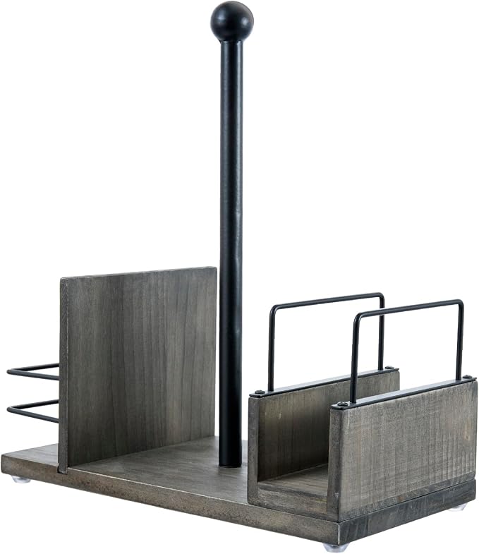 MyGift Rustic Gray Wood Paper Towel & Napkin Holder with Spice Rack Holder | All-in-one countertop station keeps seasonings and dining essentials organized, making meal prep and serving more convenient - Image 5