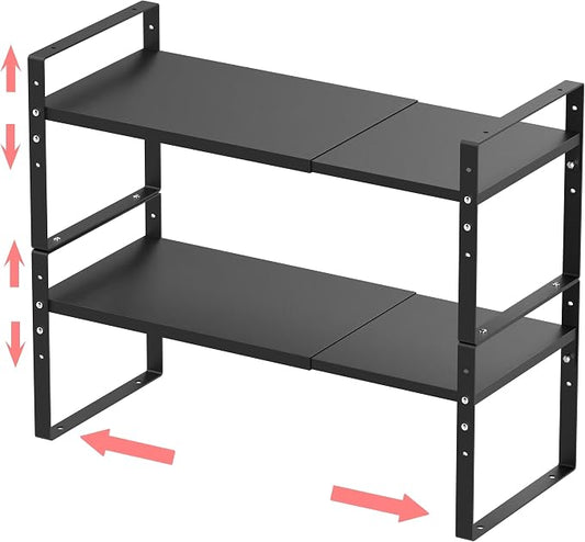 Jojocross Expandable Stackable Spice Rack Cabinet Shelf Organizer in Cabinets Shelves Kitchen Cupboard Organization Stack up Racks Pantry Countertop Storage Medium/Black 2 Packs by JOJOCROSSHIGHQUALITYLIFE