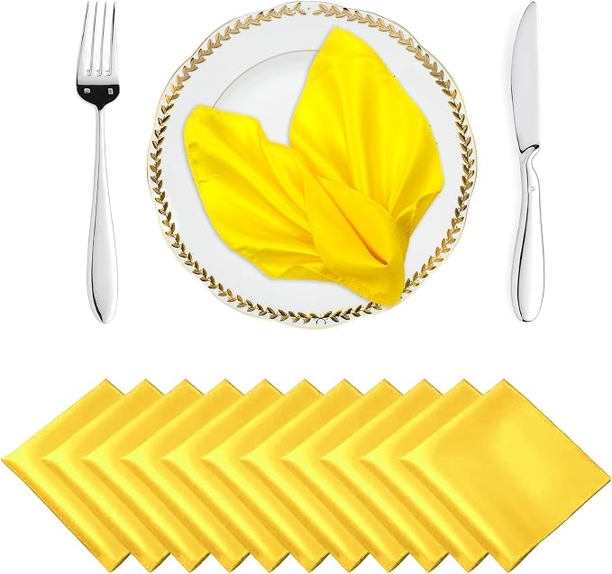 MDS® Pack of 50 Satin Napkins 12 x 12 Inch, Soft Silky Reusable Cloth Dinner Table Napkins for Wedding Décor, Reception, Birthday, Parties, Banquets, Catering, Restaurants & Hotel - Yellow by MDS