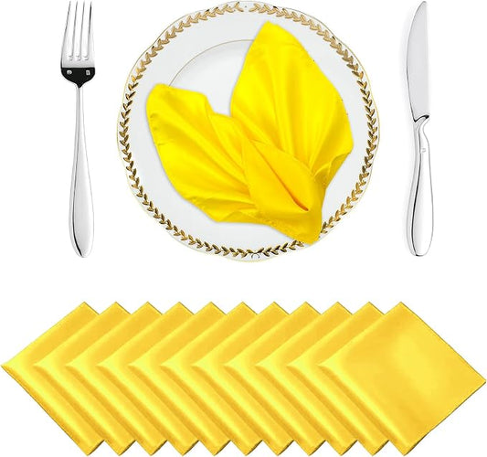 MDS® Pack of 50 Satin Napkins 12 x 12 Inch, Soft Silky Reusable Cloth Dinner Table Napkins for Wedding Décor, Reception, Birthday, Parties, Banquets, Catering, Restaurants & Hotel - Yellow by MDS