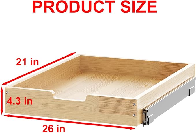 Sikarou Wood Pull Out Cabinet Organizer 26" W x 21" D, Heavy-Duty Sliding Drawers for Inside Cabinets Storage and Organization for Kitchen, Pantry, Bathroom - Image 2