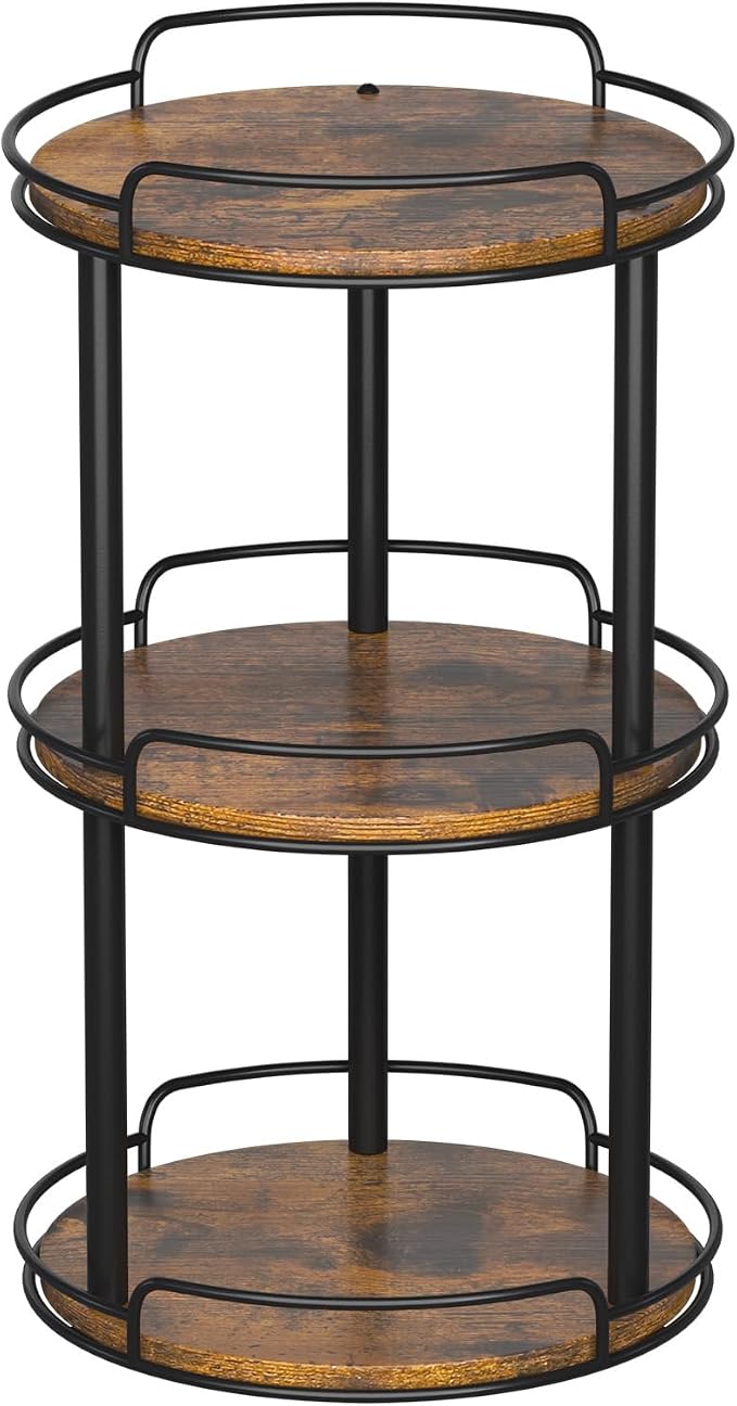 LAMU 10'' Wood Lazy Susan Turntable Organizer for Cabinet, 3 Tier Lazy Susan Spice Rack Organizer for Kitchen, Wood Turntable for Table Top, Countertop, Pantry, Bathroom by YourHome-OrganizationHelper