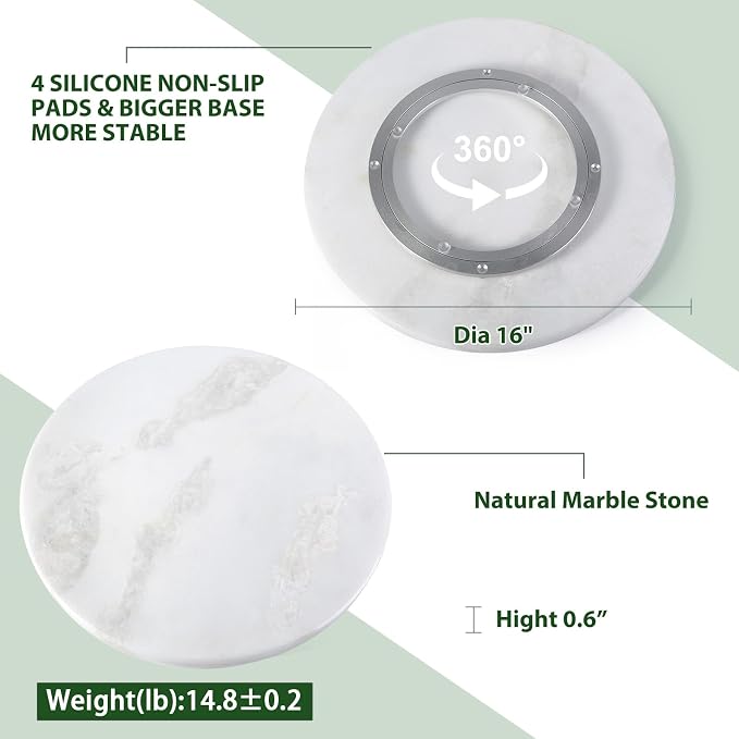 Marble Lazy Susan, 16 in Lazy Susan Turntable Organizer for Cabinet Pantry Kitchen Countertop Fridge Bathroom Makeup Vanity Countertop - White - Image 8