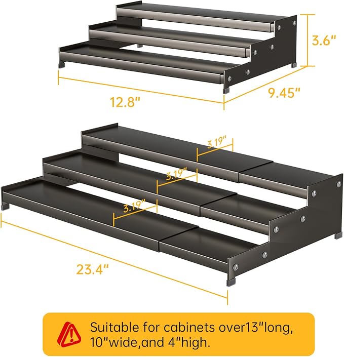 Expandable Carbon Steel Spice Rack Organizer for Pantry, Adjustable 3-Tier Ladder Shelf,Holds Up to 24 Cans,Kitchen Countertop Organizer, Rustproof Storage Rack for Spices, Cans, Sauces & Dry Goods - Image 5