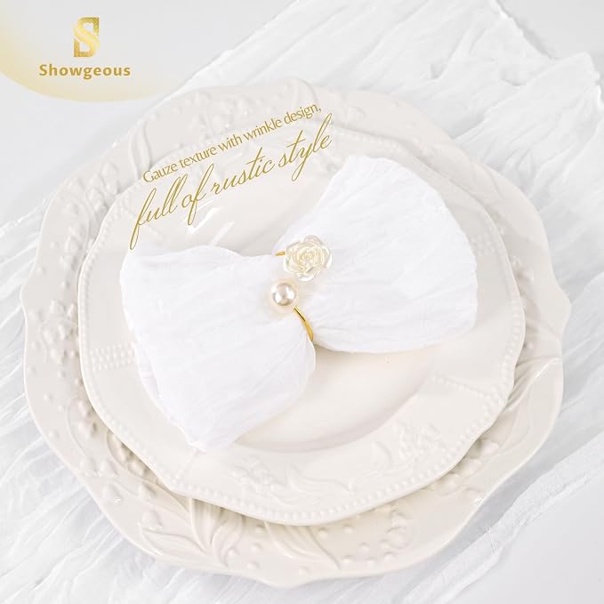 10 Pack White Cheesecloth Napkins 20"x20" Boho Washable Cloth Napkins Set of 10 Wrinkled Cheese Cloth Napkins Gauze Dinner Table Napkin for Wedding Party Baby Shower Birthday Decor - Image 5