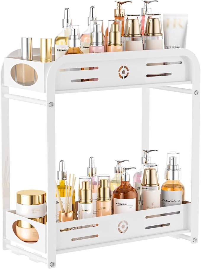 Aduanbang 2-Tier Counter Organizer Shelf, Metal Spice Rack for Kitchen, Vanity, Coffee Area and Home Office, Black (White, 2 Tier) by Aduanbang