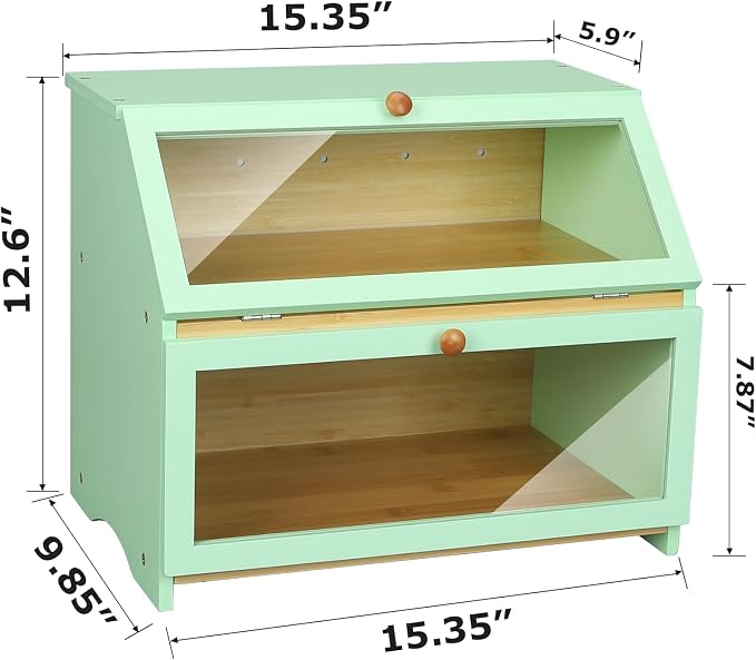 HOMEKOKO Double Layer Bread Boxes for Kitchen Countertop, Mint Green | Keeps Bread Fresh 3-4 Days, Large Capacity Fits 2+ Loaves, Suitable For Home Kitchen Food Storage Use, See-Through Window - Image 3