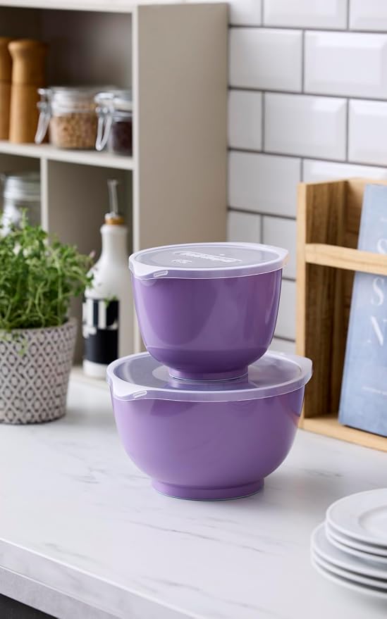 Rosti Margrethe Mixing Bowl Set, Set of 4 Mixing Bowls, 2 Mixing Bowls and 2 Lids, Recyclable Plastic, 1.5 Litre and 3 Litre, Lavender - Image 3