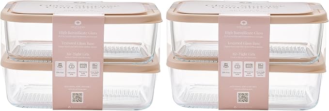 Glass Food Storage Containers with Lids — 8 Piece — 57.5 oz Glass with BPA-Free Leakproof Stackable Lids — Microwave, Oven & Dishwasher Safe — Ideal for Meal Prep & More - Cashew Cream - Image 2
