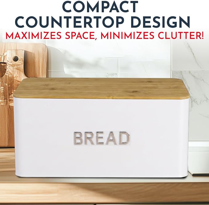 Bread Box for Kitchen Countertop, Homemade Bread - Bamboo Cutting Board Lid | Large Bread Box for Homemade Bread - Storage Bread Box with Cutting Board Lid - Image 7