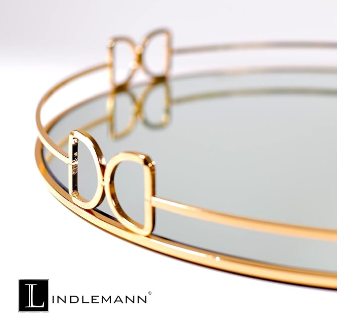 Decorative Tray Metal Mirrored Round Serving Trays with Butterfly Handles Perfume Jewelry Trinket Organizer for Bathroom Vanity Home Décor (Gold, 12") - Image 7