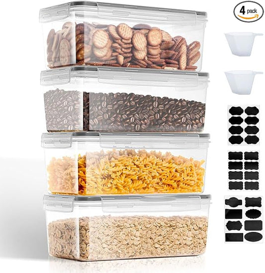 VINATO 3.2L Kitchen Storage Box - Set of 4, Airtight Plastic Food Storage Jars with Lids for Cereal, Pasta, Flour by Unknown