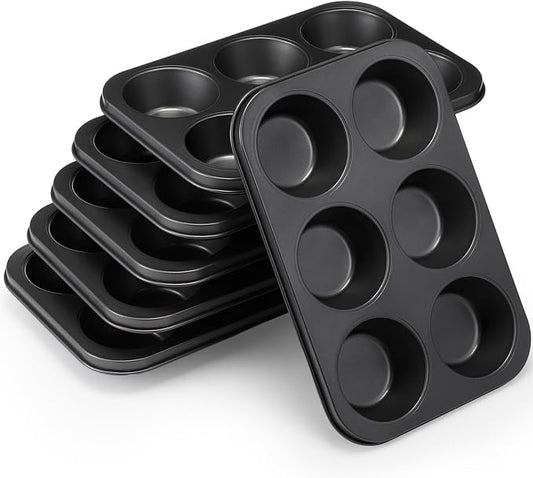 6 Pack Nonstick Jumbo Muffin Baking Pan Muffin Tins Heavy Duty Cupcake Tin Gold Carbon Steel Cup Cake Tray for Baking Cupcakes, Dishwasher Safe Small Muffins Tarts(Jumbo,Black) by Blushtier
