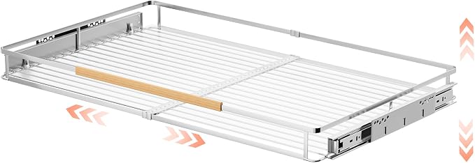 Expandable Pull Out Cabinet Organizer, 23.2"-39.9" W x 22.5''D | 1Pack, Stainless Steel Slide Out Drawers, Heavy Duty Drawer Slides, For Kitchen Pantry Cupboard Pots Pans, Adjustable Width by DPZM