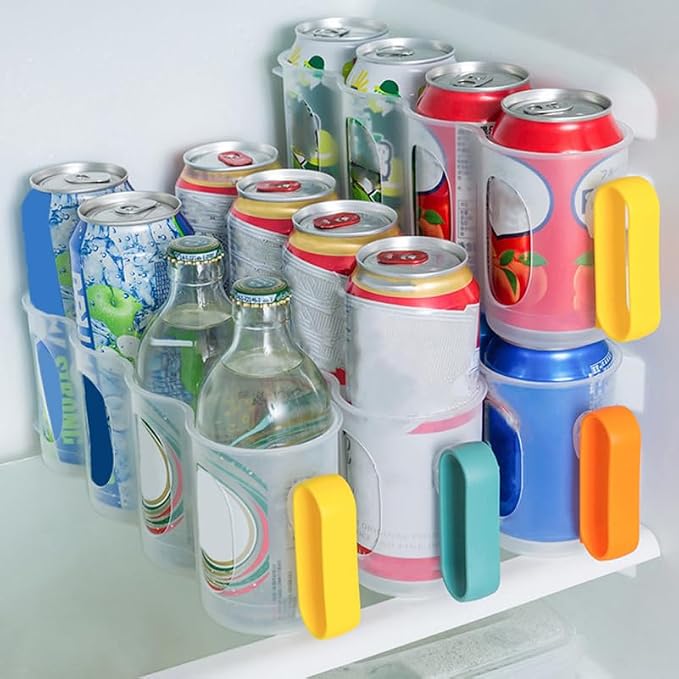 ULTECHNOVO 3pcs Portable Soda Can Organizer Refrigerator Shelf Beer Can Holder with Carrier Handle for Juice Drink Beer Fridge Storage Sliding Rack - Image 8