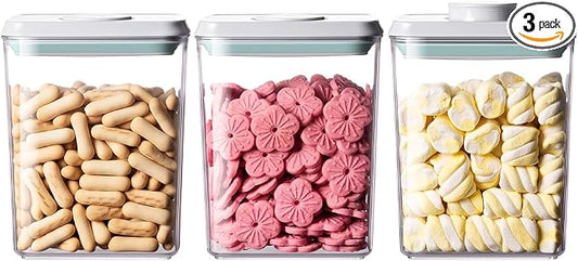 Airtight Food Storage Containers,1.3Qt 3Pcs Pop Food Containers with Lids, Stackable One Button Opening Kitchen Pantry Organizers and Storage, BPA-Free Food Containers Set for Snacks Candy Spices by EQI