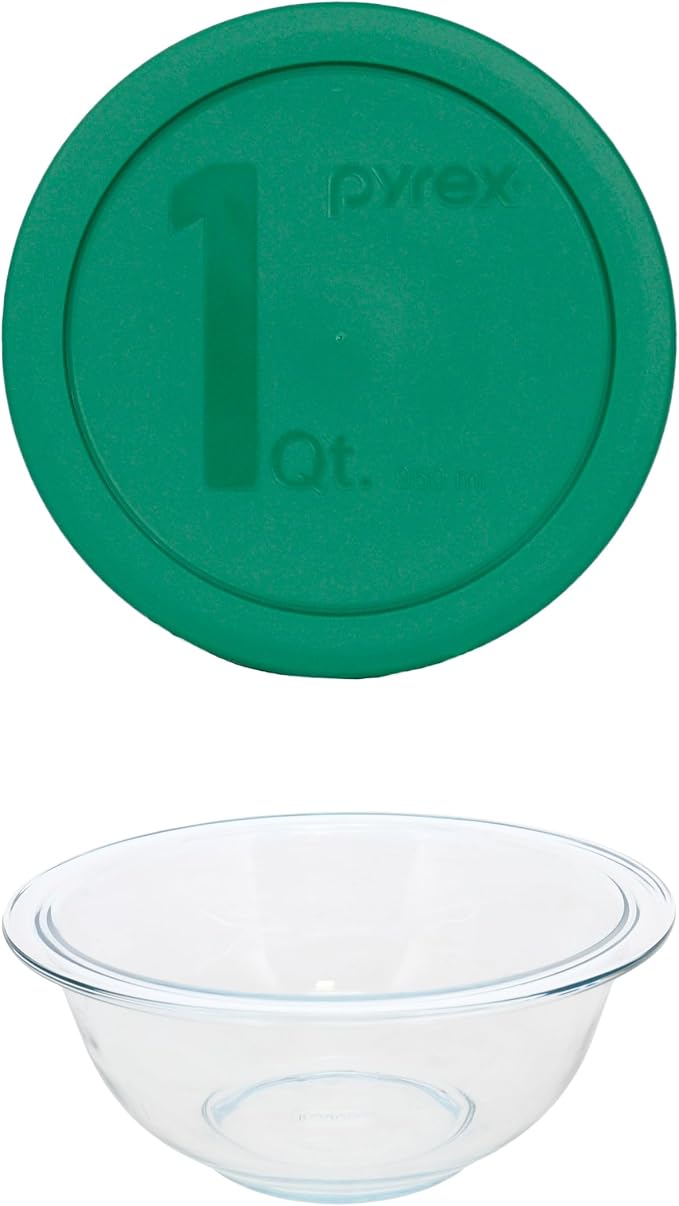 Pyrex 322 1qt Glass Mixing Bowl with Green Lid (2-Pack) - Made in USA | Tempered Glass Build | Nonporous Surface | BPA-Free Covers | Microwave Compatible | Freezer Safe | Nesting Storage Design - Image 2