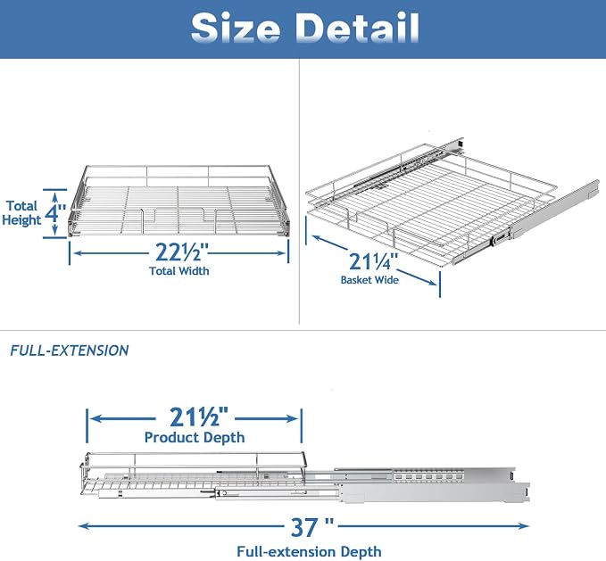 ROOMTEC Pull Out Cabinet Organizer, Cabinet Pull Out Shelves 22½" W x 21½" D, Heavy Duty Cabinet Drawers Slide Out Kitchen Cabinet Organizers Storage Shelf - Image 3