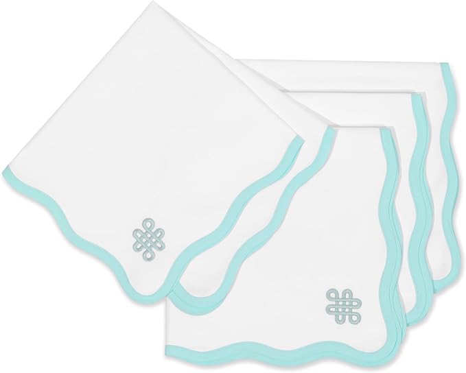 Hofdeco Premium Coastal Cotton Cloth Napkins Set of 4, 20"x20" Washable Dinner for Events, Weddings, Home Use, Muted Aqua Embroidered Endless Knot by HofdecoPremium