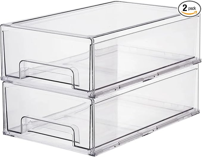ShelfShaper Clear Plastic Storage Drawer Organizer Bins, Perfect for Kitchen Organization or Pantry Organization and Storage, Fridge Drawer Organizer Bins, Pantry Storage and Organization Bins by ShelfShaper