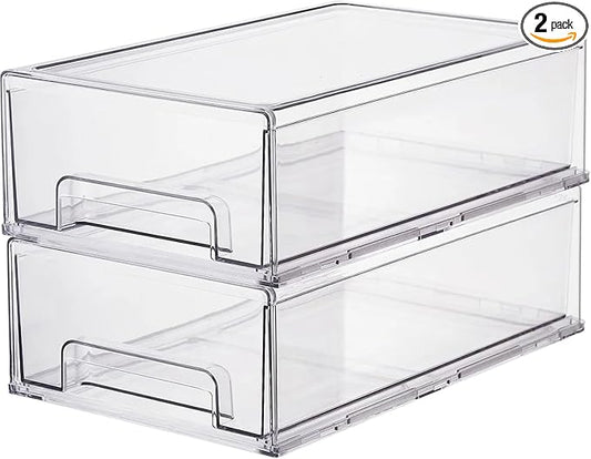 ShelfShaper Clear Plastic Storage Drawer Organizer Bins, Perfect for Kitchen Organization or Pantry Organization and Storage, Fridge Drawer Organizer Bins, Pantry Storage and Organization Bins by ShelfShaper