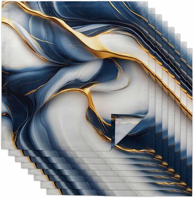 Navy Blue Gold Dinner Napkins Cloth Set of 8, Premium Polyester Napkins 20 x 20 Inch, Marble Modern Art Abstract Gradient Gray Washable and Reusable Table Napkins for Wedding Cocktail Hotel by AMZRicher