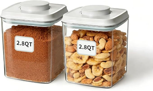 Airtight Food Storage Containers Set with One-Touch Lid, 2-Pack (2.8 QT / 2.65 L) Stackable PET, Best for Cereal, Flour, Rice & Baking Organizers. by EQI