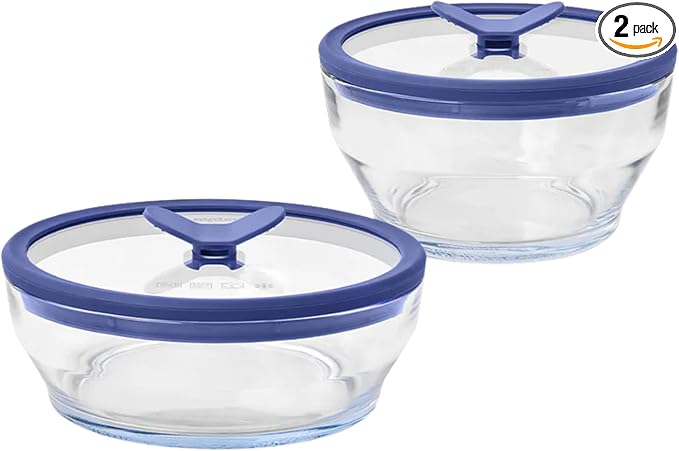 Anyday 4-Piece Medium Glass Food Storage with Lids (Clear Blueberry) | Plastic-Free Meal Prep, Microwave Cookware, Stackable Airtight Container, Vented Lid, Microwave-Safe Reheating by Anyday
