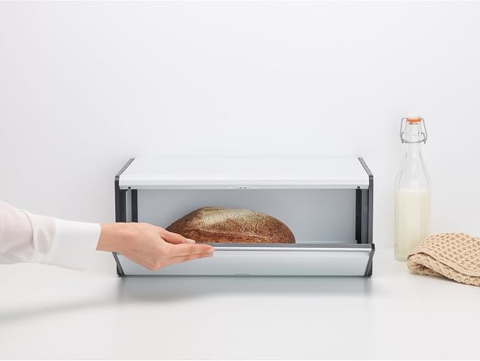 Brabantia Rectangular Fall Front Bread Box | White | Large Metal Front Opening Bread Store for Kitchen Countertop | Flat Top for Extra Storage, Magnet Closing Lid | Fits 2 Loaves - Image 4