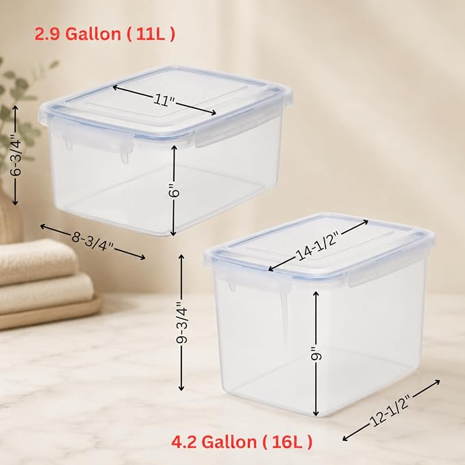 Lustroware Jumbo Food Storage Container Set of 2 with Lids – 12 & 17 Quart Airtight Latching Boxes, Heavy-Duty Stackable Bins for Rice, Flour, Pet Food, Closet, Pantry, Kitchen, Pantry, Made in Japan - Image 9