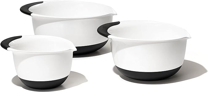OXO Good Grips 3-Piece Plastic Mixing Bowl Set, 2500 ml,White/Black Good Grips Stainless Steel Measuring Cups and Spoons Set, 2.9, 8 Piece - Image 2