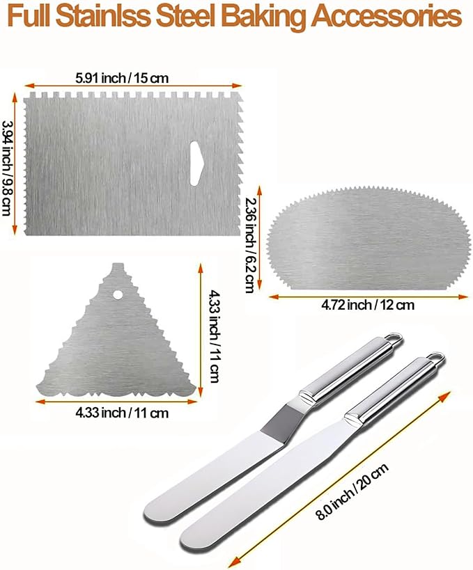Yizish Cake Turntable Aluminum Alloy, 12 Inch Rotating Cake Stand Decorating Kits with Stainless Steel Icing Spatula (2pcs) and Icing Smoother (3pcs) for Baking, Pastries and Cupcakes - Image 5