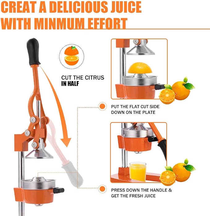 Commercial Heavy Duty Cast Iron Hand Press Manual Orange Citrus Lemon Lime Grapefruit Pomegranate Fruit Juice Squeezer Machine with Stainless Steel Cup - Image 5
