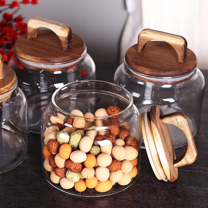 SAIOOL Glass Jars with Airtight Lid [Set of 4],Kitchen Canisters, Borosilicate Storage Containers,Retro Design, jars for Candy,Cookie,Rice,Sugar,Flour, Flour,Pasta,Nuts and Spice Jars - Image 7