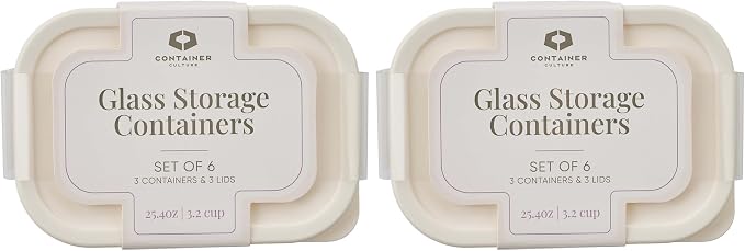 Glass Food Storage Containers with Lids — 12 Piece — 24.4 oz Glass with BPA-Free Leakproof Stackable Lids — Microwave, Oven & Dishwasher Safe — Ideal for Meal Prep & More - Vanilla Mist - Image 3