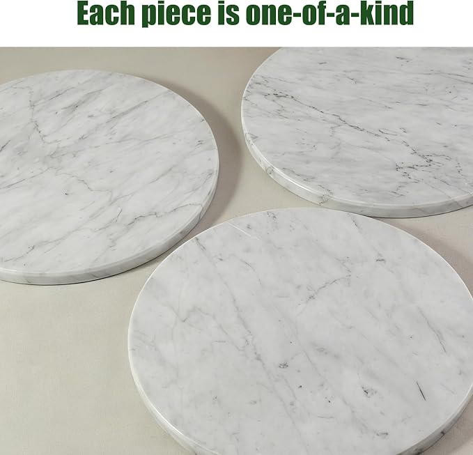 12" Marble Lazy Susan Turntable - 100% Natural Stone Round Serving Tray with Silent Spinning, Revolving Cake Stand & Cheese Board for Kitchen Countertop, Cupcake Table Display, Food, Seasoning (White) - Image 4