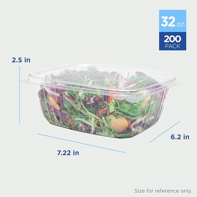 Karat 200 Count Clear PET Hinged Deli Take Out Containers - 32 oz Plastic Clamshell Food Containers, Disposable Square to Go Boxes, Ideal for Pasta Salads, Fruit, Deli Sides and More, FP-HDC32 - Image 4