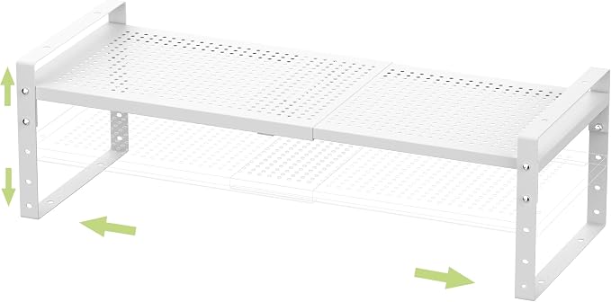 Jojocross Expandable Stackable Aadjustable Shoe Rack Pantry Shelf for Kitchen Cabinets Counter Shelves Countertop Cupboard Storage Solution,Sturdy Heavy-Duty Metal Construction(1Pack/White/Medium) by JOJOCROSSHIGHQUALITYLIFE