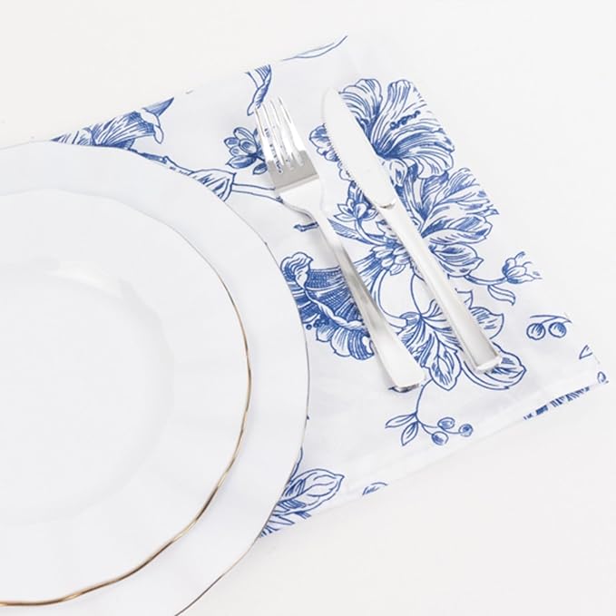 Efavormart Premium Cloth Napkins Set of 5, 20x20 Inch White/Blue Seamless Dinner Napkins, Washable Linen Table Napkin Cloth with Hemmed Edges for Weddings, Party and Banquet - Image 4