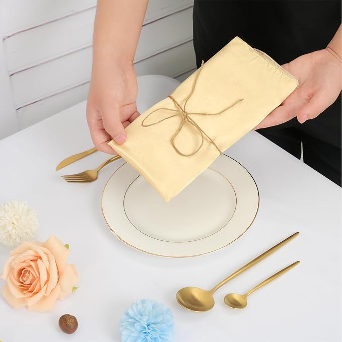 50 PCS Champagne Gold Square Satin Cloth Napkins, 20 X 20 Inch | Soft Smooth, Washable Reusable, Silk Dinner Table Napkins Bulk, for Weddings Parties Banquets Dining and Restaurants - Image 7