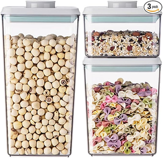 Food Storage Containers with Lids Airtight- 3Pcs BPA-Free Kitchen and Pantry Organization Pop Containers, Leakproof Stackable Kitchen Storage Containers for Cereal, Flour, Sugar (0.5, 1.2, 1.8 QT) by ANKOU