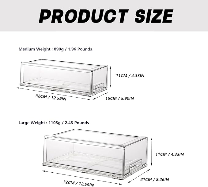 Stackable storage drawers, clear pull-out organizer with handles and non-slip pads for kitchen, refrigerator,office desktop, pantry and shelves, perfect for organization and storage (2 Pack, Medium) - Image 2