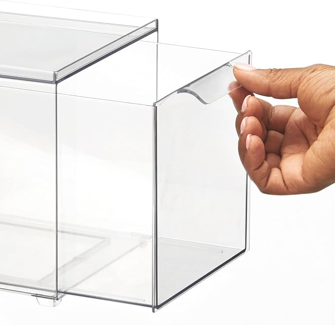 mDesign Shoe Storage Box with Drawer – Sturdy Plastic Storage Box for Shoes – Stackable Drawer Box for Shoes, Accessories and More – Pack of 4 – Clear - Image 6